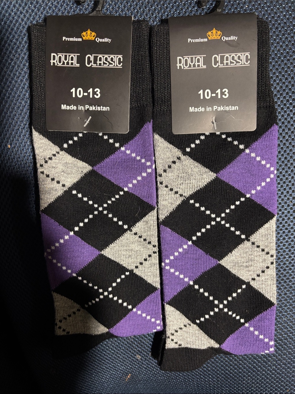 Classic Men’s Argyle Dress Socks in Black, Gray & Purple - 2 pack
